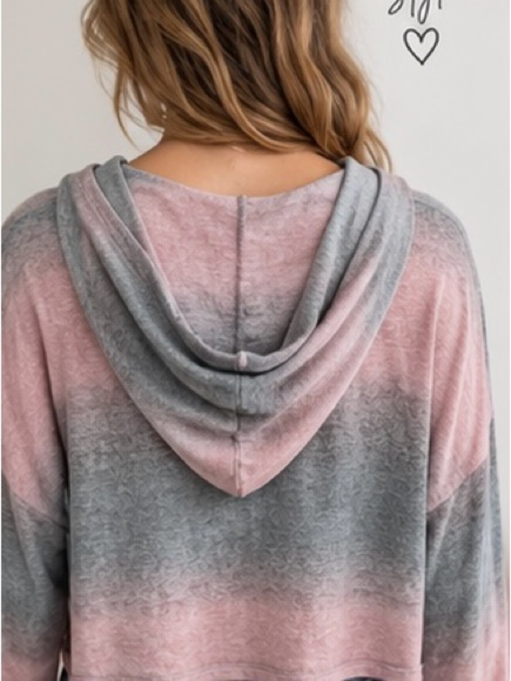 En Creme Pink & Gray Striped Hooded V-Neck Pullover NWT - Picture 3 of 8